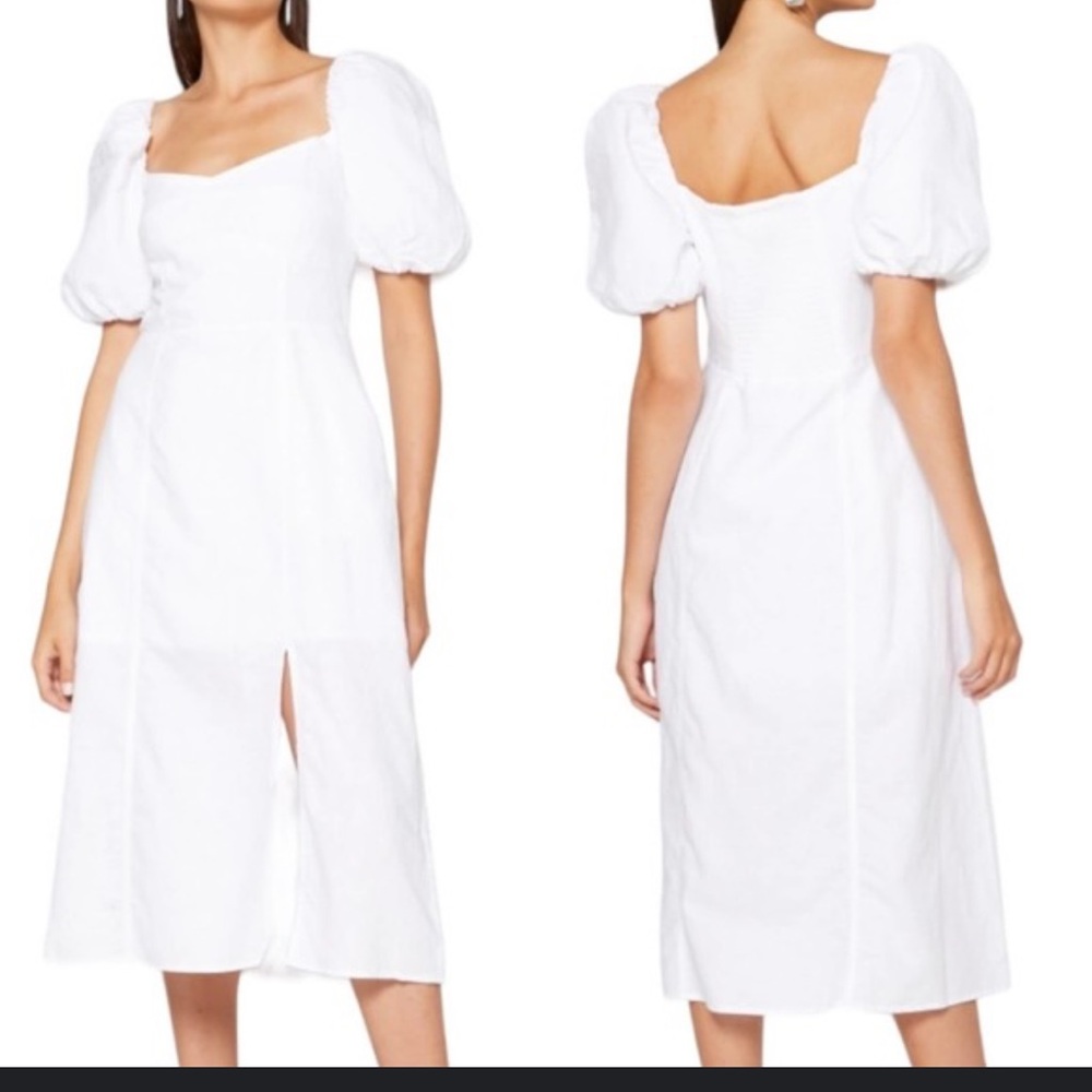 Banana Republic White Puff Sleeve Midi linen Dress